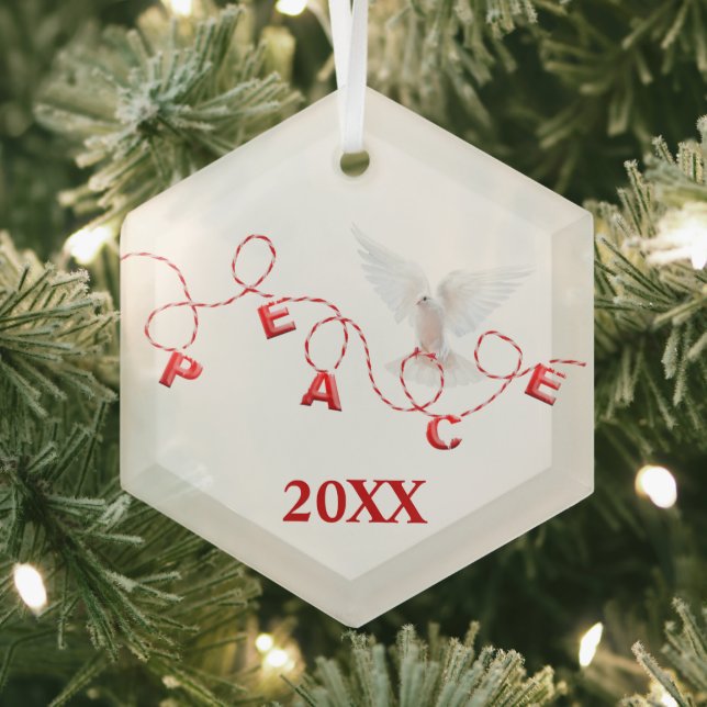 Christmas Peace with White Dove  Glass Ornament (Insitu)