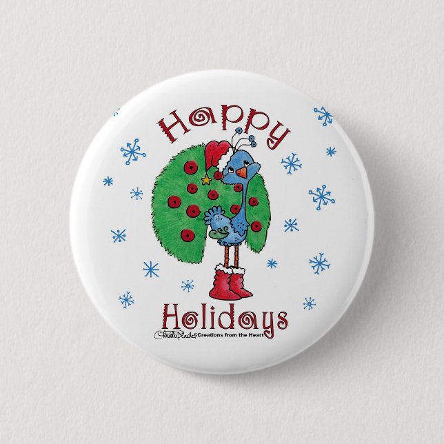 Christmas Peacock 2 Inch Round Button (Front)