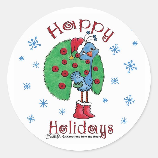 Christmas Peacock Classic Round Sticker (Front)
