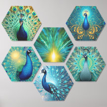 Christmas Peacocks in Bloom – Faux Canvas Wall Til