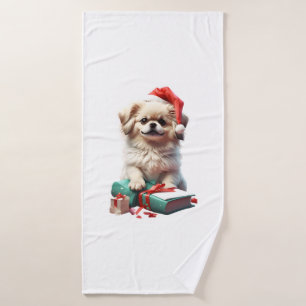 Christmas Pekingese   Bath Towel