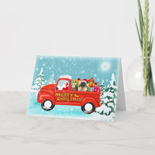 Christmas Pekingese Dog gifts delivery truck Card (Front)
