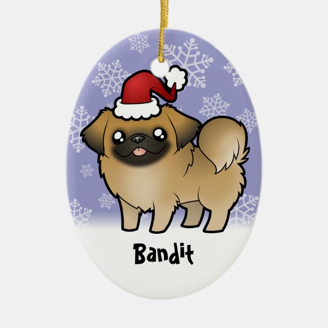 Christmas Pekingese (puppy cut) Ceramic Ornament (Front)