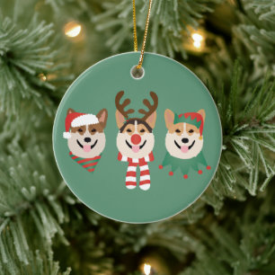Christmas Pembroke Welsh Corgi Dogs Ceramic Ornament