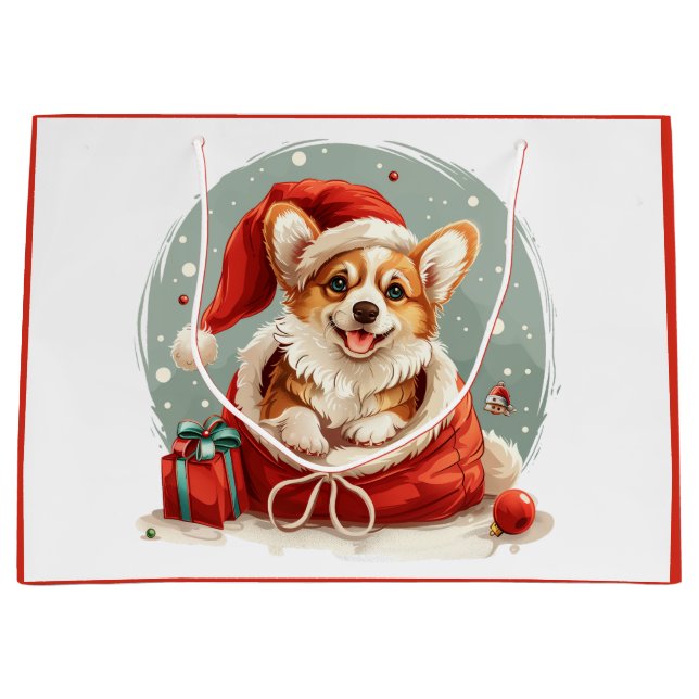 Christmas Pembroke Welsh Corgi Puppy Large Gift Bag (Front)