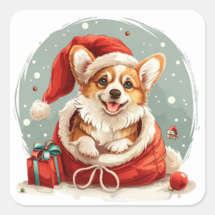 Christmas Pembroke Welsh Corgi Puppy Square Sticker
