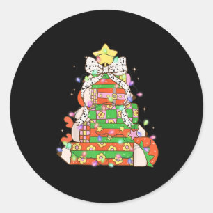 Christmas Pencil Tree Lights Coquette Bow Teacher  Classic Round Sticker