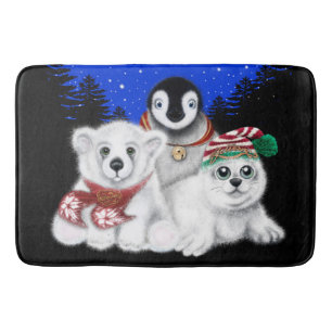 Christmas penguin baby polar bear seal pup  bath mat
