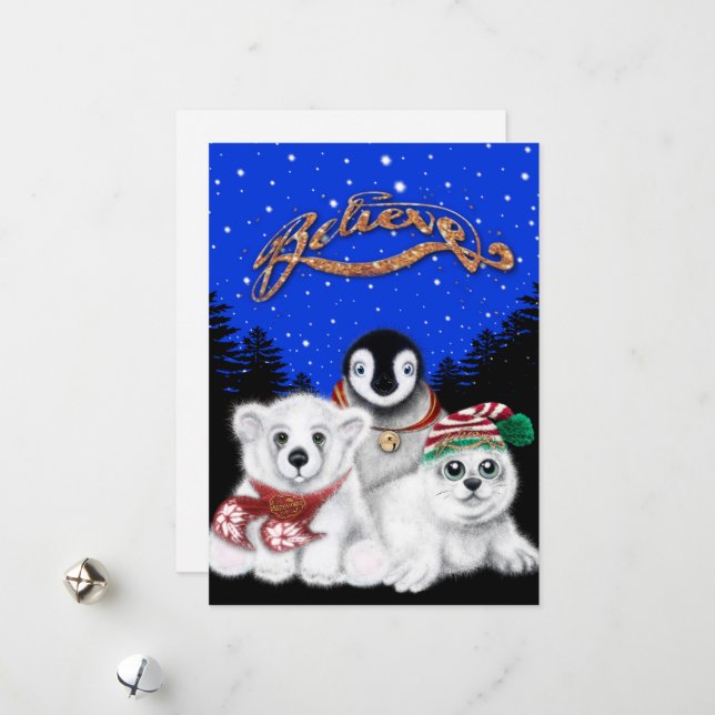 Christmas penguin baby polar bear seal pup  holiday card (Front/Back In Situ)