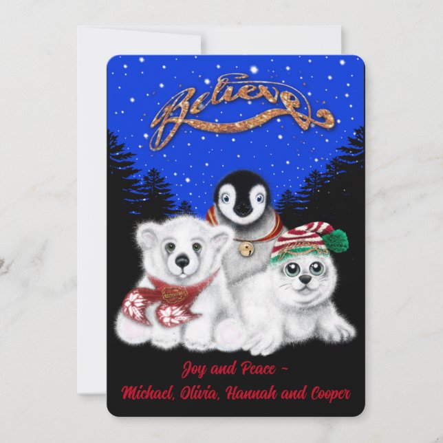 Christmas penguin baby polar bear seal pup  holiday card (Front)