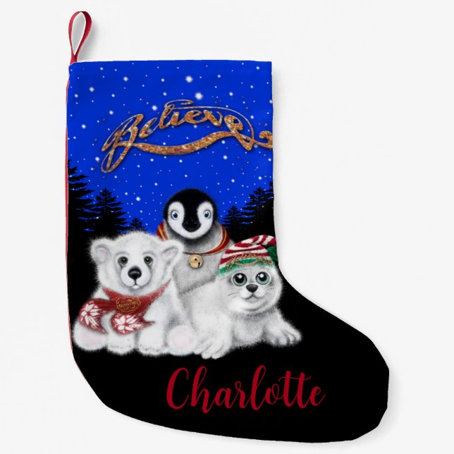 Christmas penguin baby polar bear seal pup  small christmas stocking (Front)
