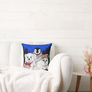 Christmas penguin baby polar bear seal pup  throw pillow