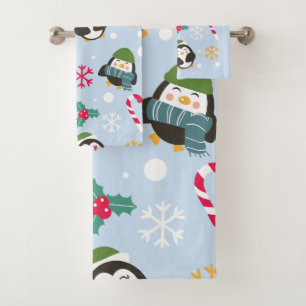 Christmas Penguin Bath Towel Set