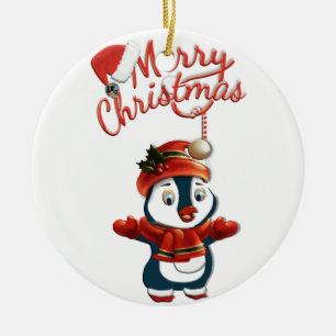 Christmas Penguin Circle Ornament