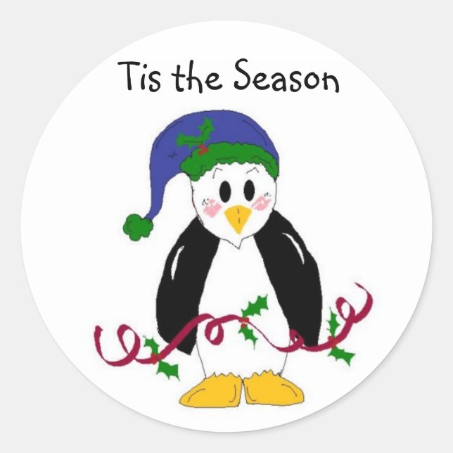 Christmas Penguin Classic Round Sticker (Front)