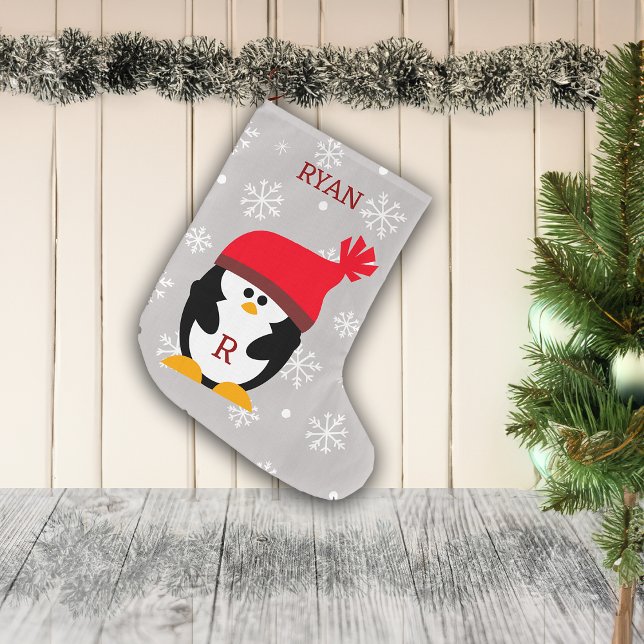 Christmas Penguin Custom Name and Message Large Christmas Stocking (Creator Uploaded)