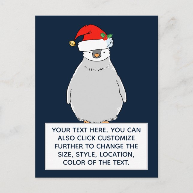 Christmas Penguin Custom Text Postcard (Front)