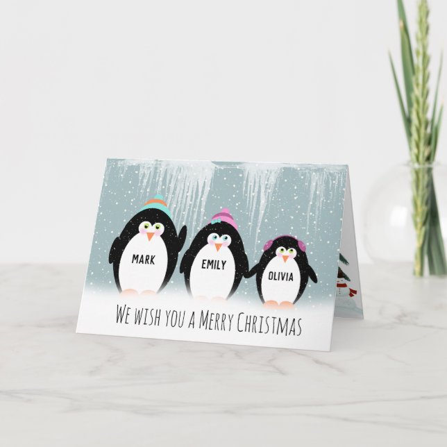 Christmas Penguin Family Holiday Card (Front)