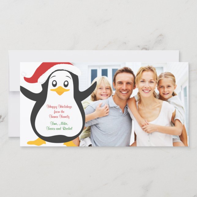 Christmas Penguin Family Photo Card (Front)