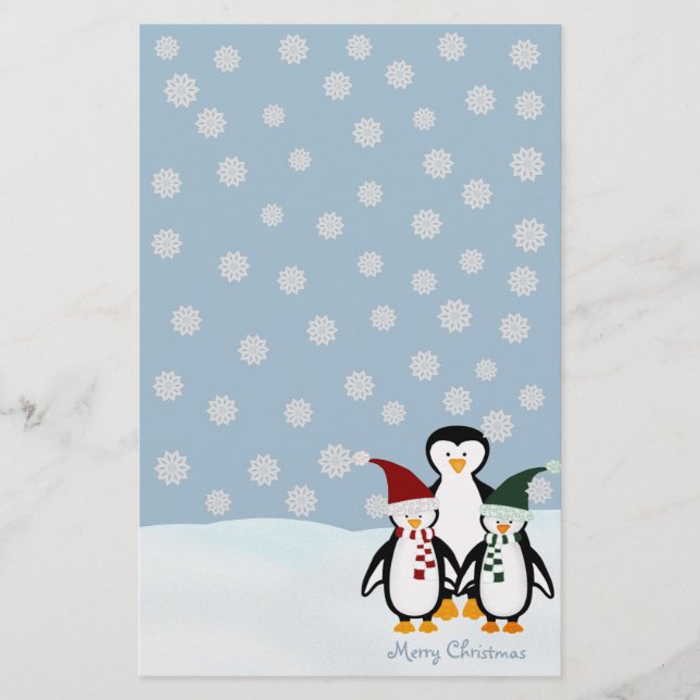 Christmas Penguin Family Stationary Stationery (Front)