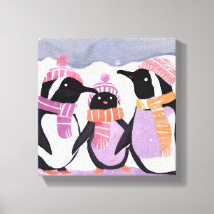 Christmas Penguin Friends   Winter Watercolor Canvas Print