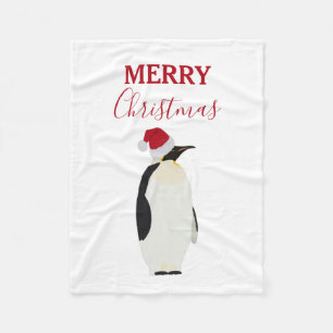 Christmas Penguin Funny Animal with Santa Hat  Fleece Blanket