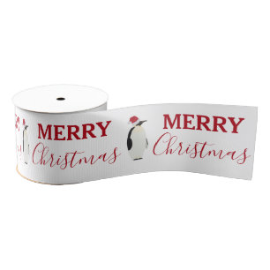 Christmas Penguin Funny Animal with Santa Hat Grosgrain Ribbon