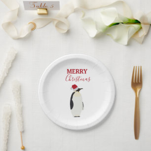 Christmas Penguin Funny Animal with Santa Hat  Paper Plate