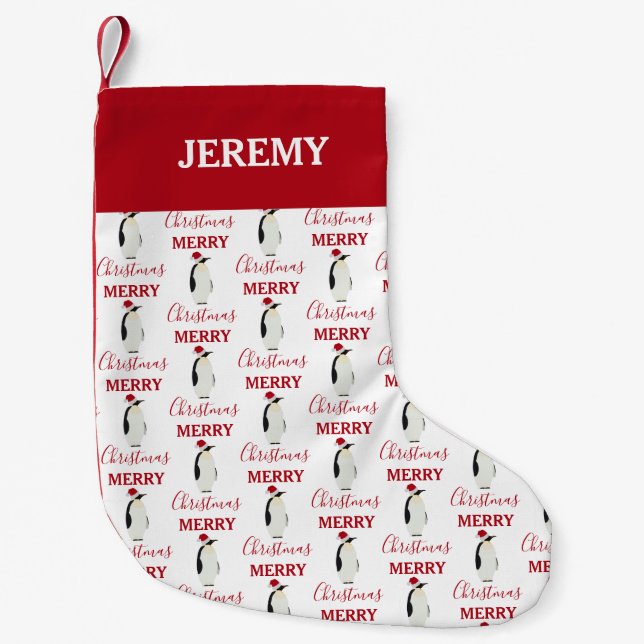 Christmas Penguin Funny Animal with Santa Hat  Small Christmas Stocking (Front)