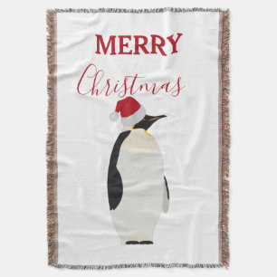 Christmas Penguin Funny Animal with Santa Hat  Throw Blanket