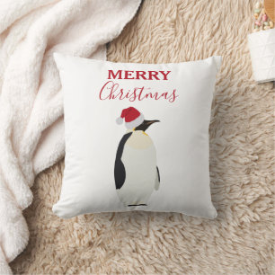Christmas Penguin Funny Animal with Santa Hat Throw Pillow