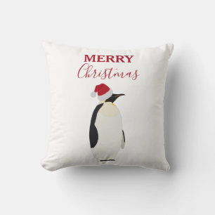 Christmas Penguin Funny Animal with Santa Hat Throw Pillow