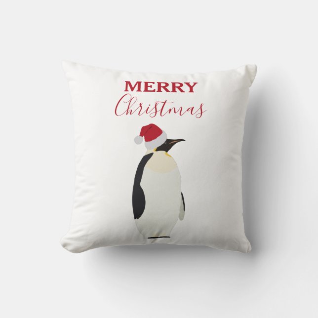 Christmas Penguin Funny Animal with Santa Hat Throw Pillow (Front)