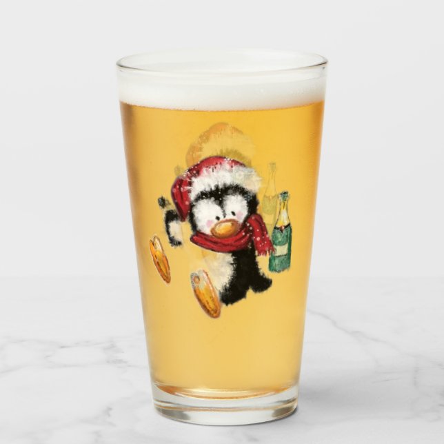 Christmas Penguin Funny Glass (Front Filled)