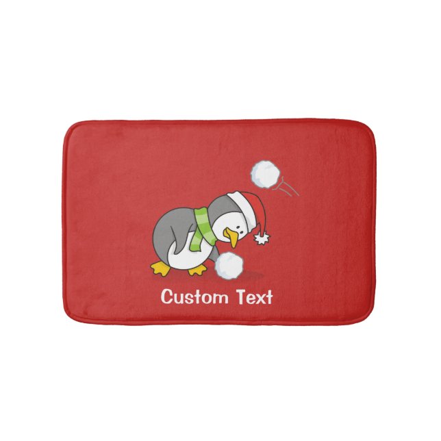 Christmas penguin getting a snow ball bath mat (Front)