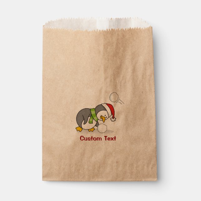 Christmas penguin getting a snow ball favour bag (Front)