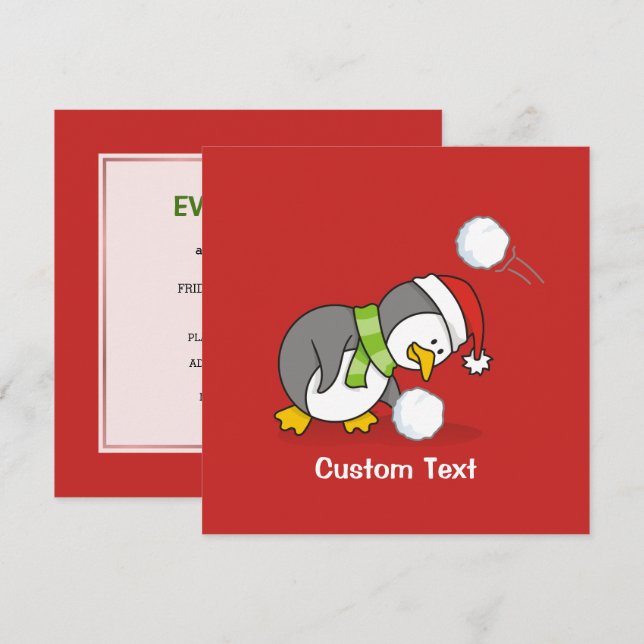 Christmas penguin getting a snow ball invitation (Front/Back)