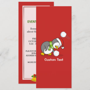 Christmas penguin getting a snow ball invitation