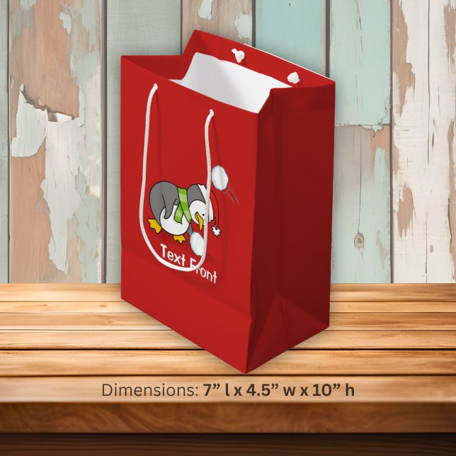 Christmas penguin getting a snow ball medium gift bag (Creator Uploaded)