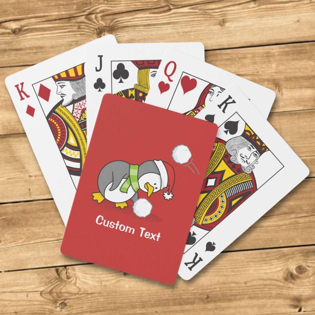 Christmas penguin getting a snow ball playing cards (Creator Uploaded)