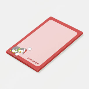 Christmas penguin getting a snow ball post-it notes