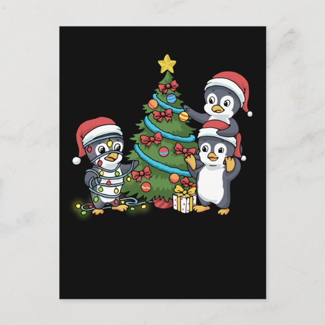 Christmas Penguin Gift Kids Christmas Tree Penguin Postcard (Front)