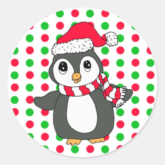 Christmas Penguin Holidays Classic Round Sticker (Front)