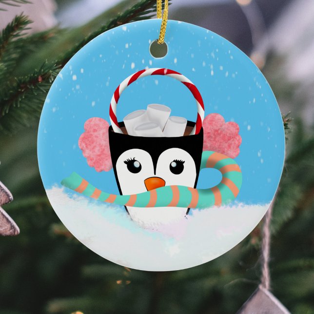 Christmas Penguin Hot Chocolate Ceramic Ornament (Creator Uploaded)