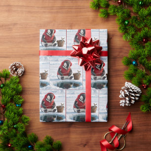 Christmas Penguin Ice Fishing on an Arctic Glacier Wrapping Paper