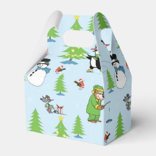 Christmas penguin ice skating and bear fisherman favor box