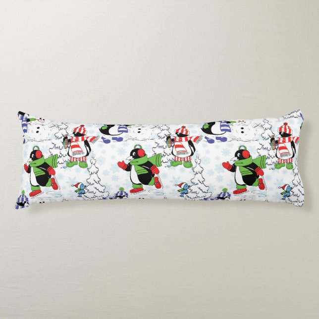 Christmas penguin ice skating body pillow (Front)