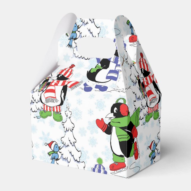 Christmas penguin ice skating favor box (Front Side)