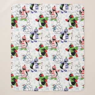Christmas penguin ice skating sherpa blanket