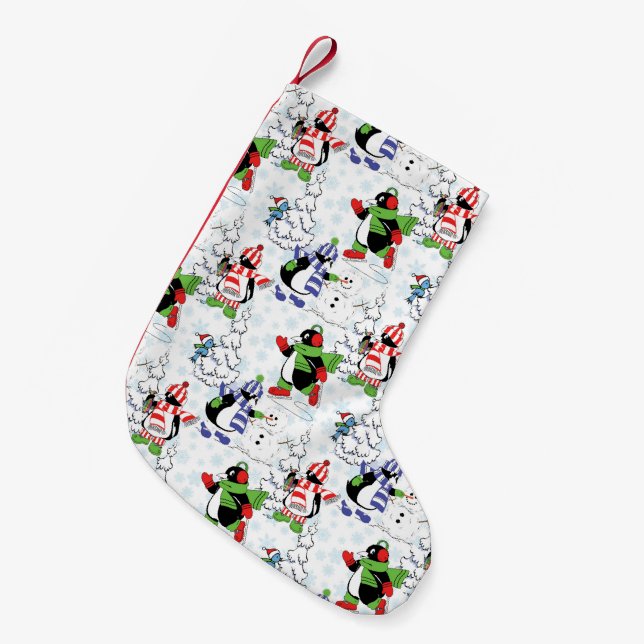 Christmas penguin ice skating small christmas stocking (Front (Hanging))